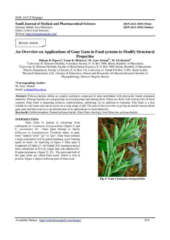 (PDF) An Overview on Applications of Guar Gum in Food systems to Modify Structural Properties