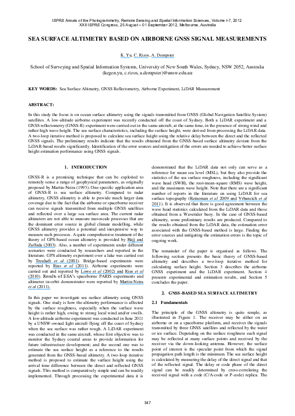 (PDF) Sea surface altimetry based on airborne GNSS signal measurements