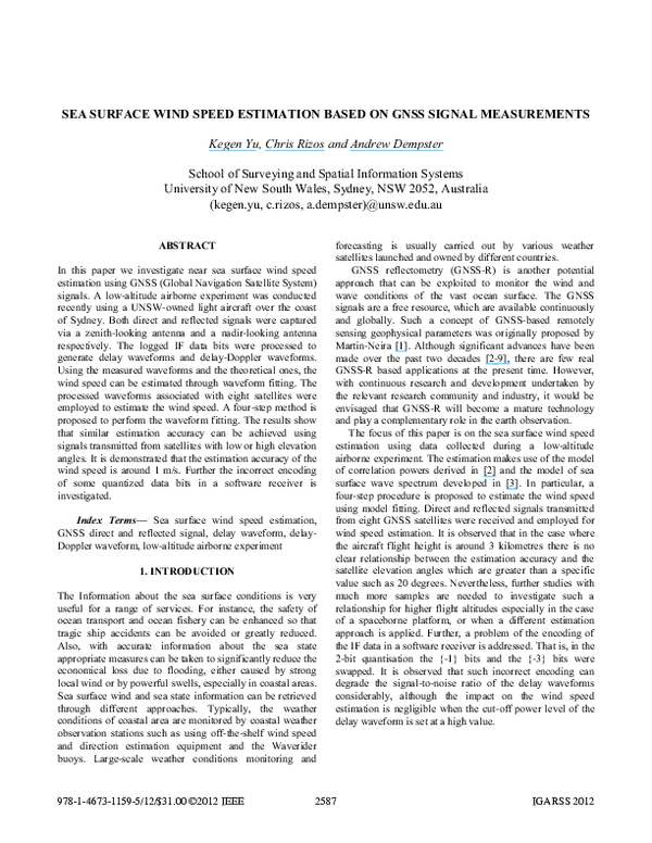 (PDF) Sea surface wind speed estimation based on GNSS signal measurements