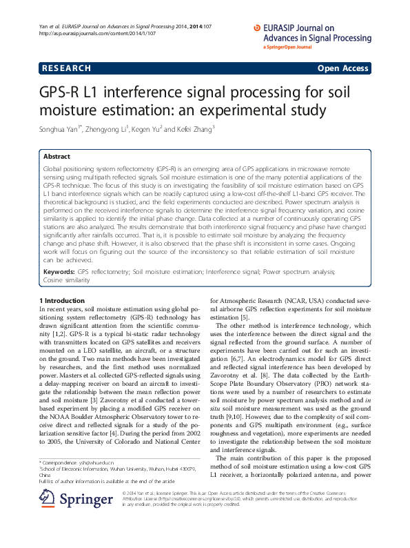 (PDF) GPSR L1 interference signal processing for soil moisture