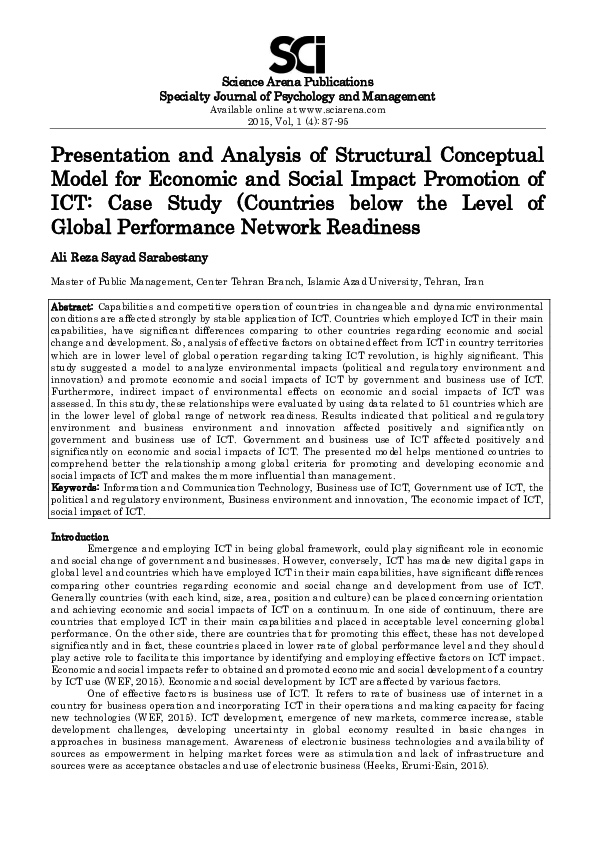 (PDF) Economic and Social Impact Promotion of ICT. Specialty Journal of ...