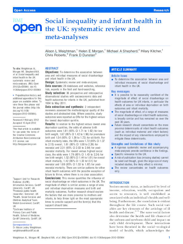 (PDF) Social inequality and infant health in the UK: systematic review ...