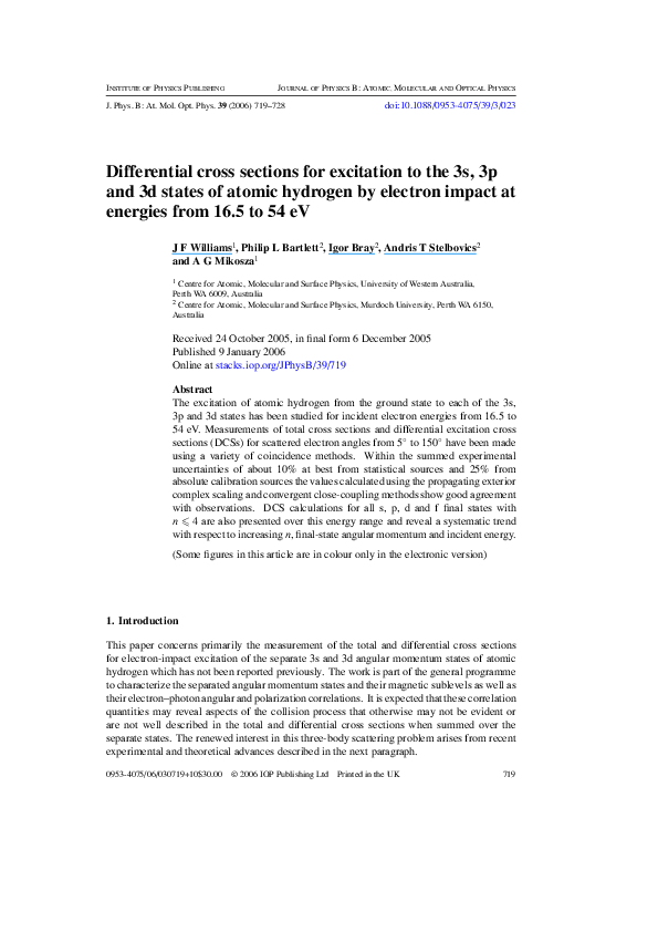 (PDF) Differential cross sections for excitation to the 3s, 3p and 3d ...