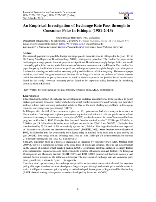 (PDF) An Empirical Investigation of Exchange Rate Pass through to