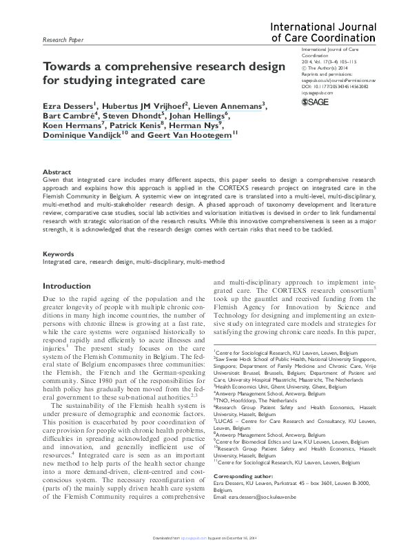 (PDF) Towards a comprehensive research design for studying integrated care
