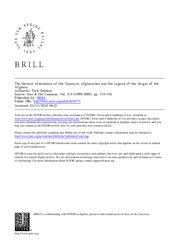 (PDF) The Earliest Attestation of the Toponym Afghanistan and the