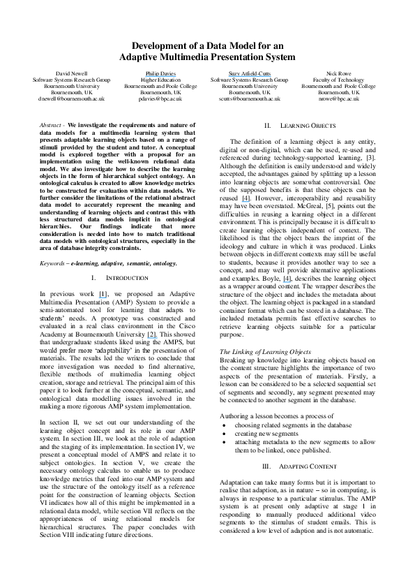(PDF) Development of a Data Model for an Adaptive Multimedia ...