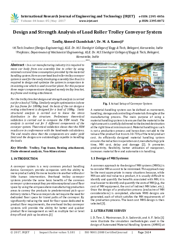 (PDF) Design and Strength Analysis of Load Roller Trolley Conveyor System