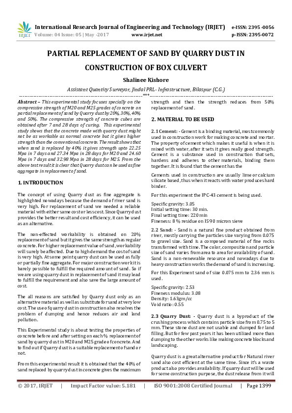 (PDF) PARTIAL REPLACEMENT OF SAND BY QUARRY DUST IN CONSTRUCTION OF BOX ...