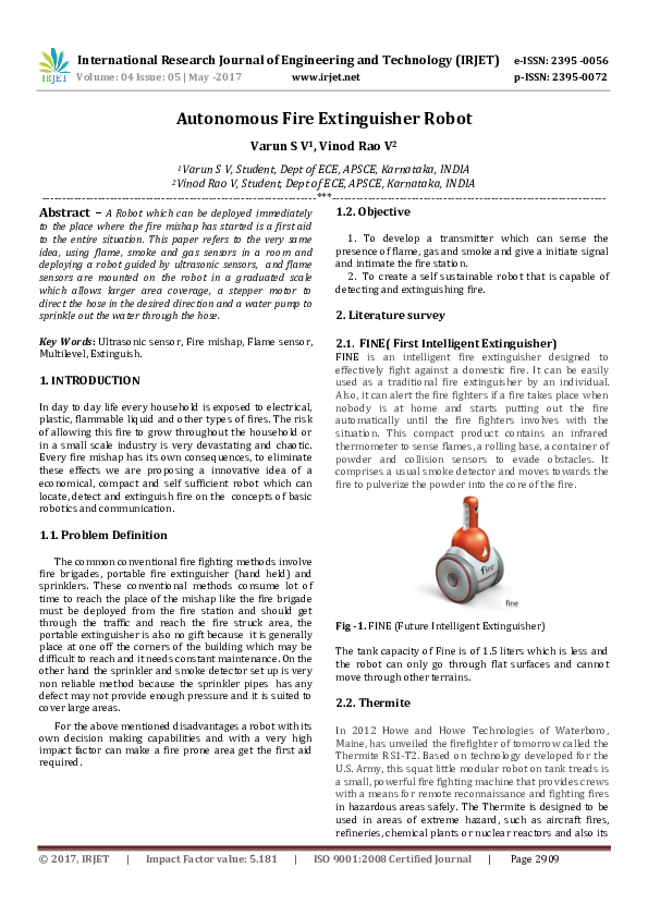 (PDF) Autonomous Fire Extinguisher Robot