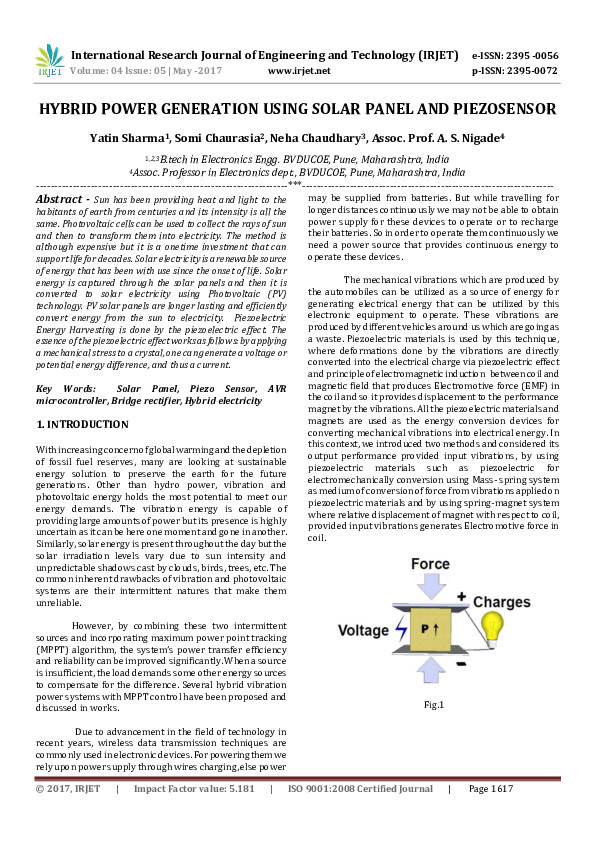 (PDF) HYBRID POWER GENERATION USING SOLAR PANEL AND PIEZOSENSOR
