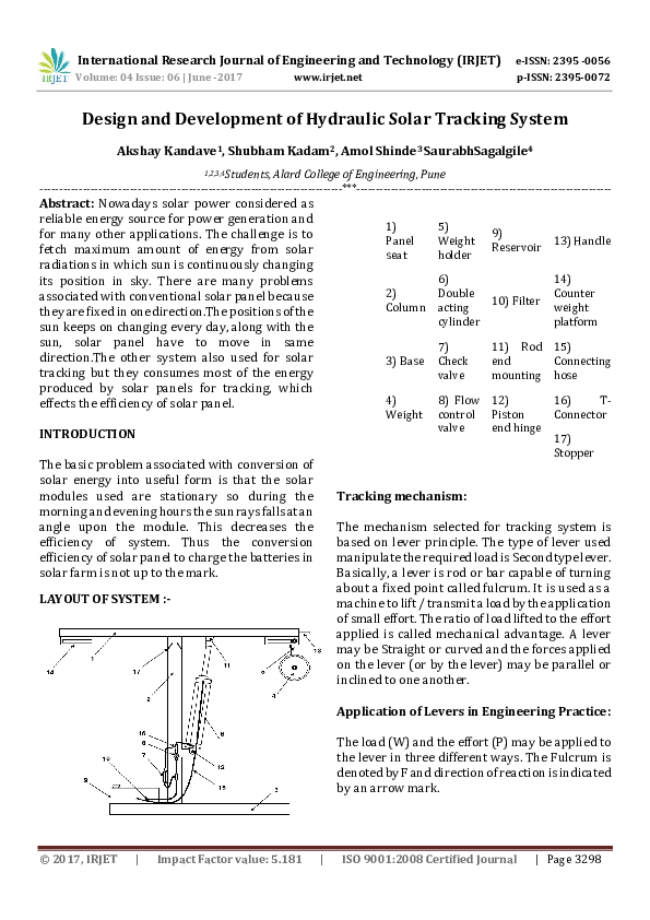 (PDF) Design and Development of Hydraulic Solar Tracking System