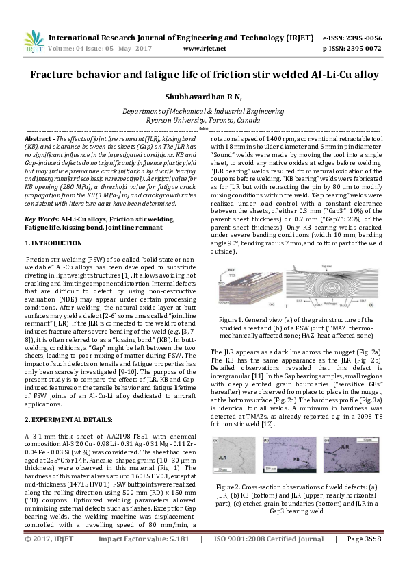 (PDF) Fracture behavior and fatigue life of friction stir welded Al-Li ...