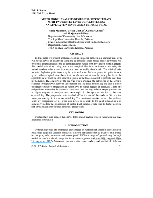 (PDF) Mixed Model Analysis of Ordinal Response Data with Two Nested ...