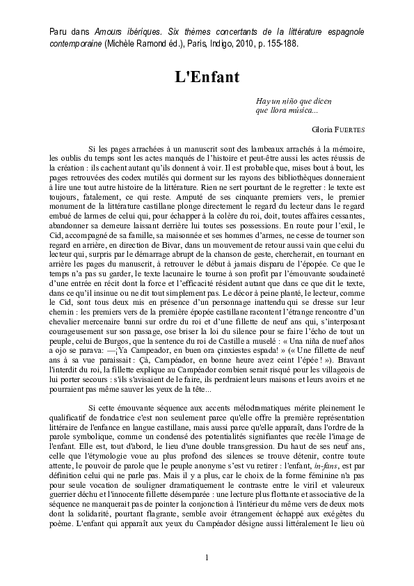 Pdf L Enfant Dans La Litterature Espagnole Federico Bravo Academia Edu