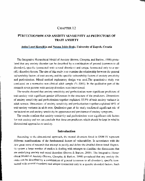 (PDF) Perfectionism and anxiety sensitivity as predictors of trait anxiety
