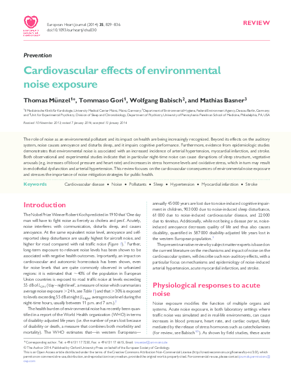 (PDF) Cardiovascular effects of environmental noise exposure