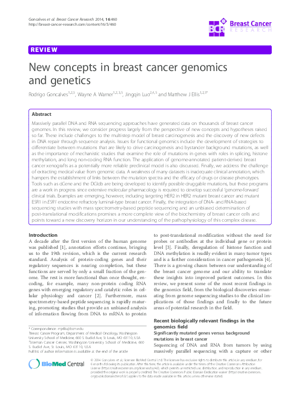 (PDF) New concepts in breast cancer genomics and genetics