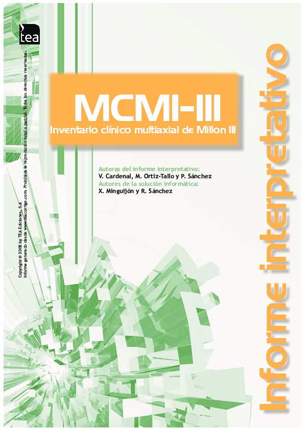 (PDF) Informe interpretativo MCMIIII Inventario clínico multiaxial de Millon III Veronica (PDF) Informe interpretativo MCMIIII Inventario clínico multiaxial de Millon III Veronica
