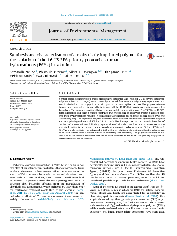 (PDF) Synthesis and characterization of a molecularly imprinted polymer ...