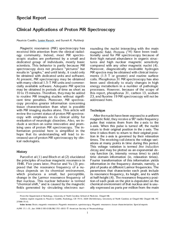 (PDF) Clinical applications of proton MR spectroscopy in oncology