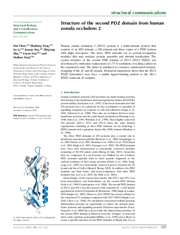 (PDF) Structure of the second PDZ domain from human zonula occludens 2