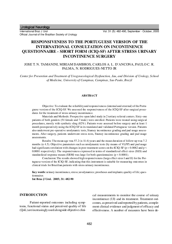 (PDF) Responsiveness to the Portuguese version of the international