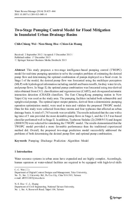 (PDF) Two-Stage Pumping Control Model for Flood Mitigation in Inundated ...