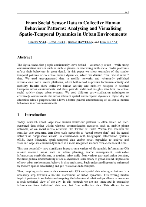 (PDF) From Social Sensor Data to Collective Human Behaviour Patterns ...