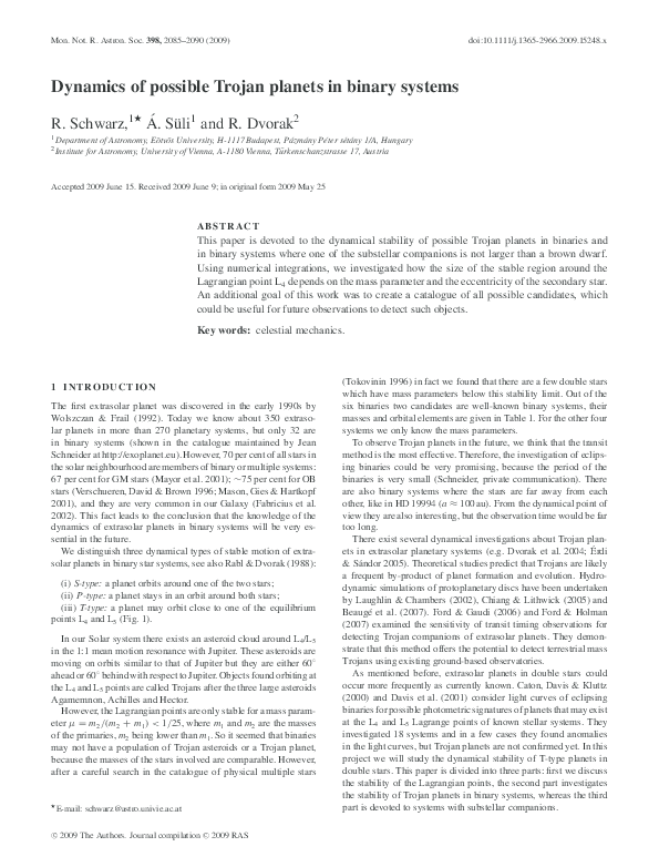 (PDF) Dynamics of possible Trojan planets in binary systems-the 3 ...
