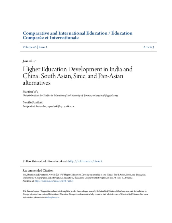 (PDF) Higher Education Development in India and China: South Asian ...