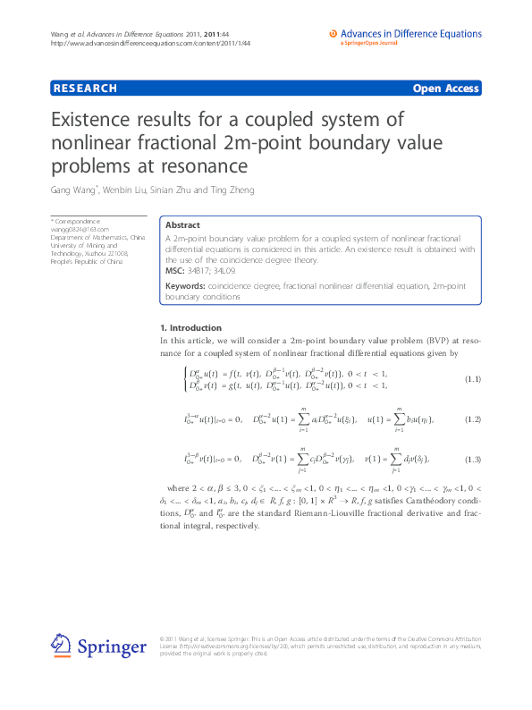 (PDF) Existence results for a coupled system of nonlinear fractional 2m ...