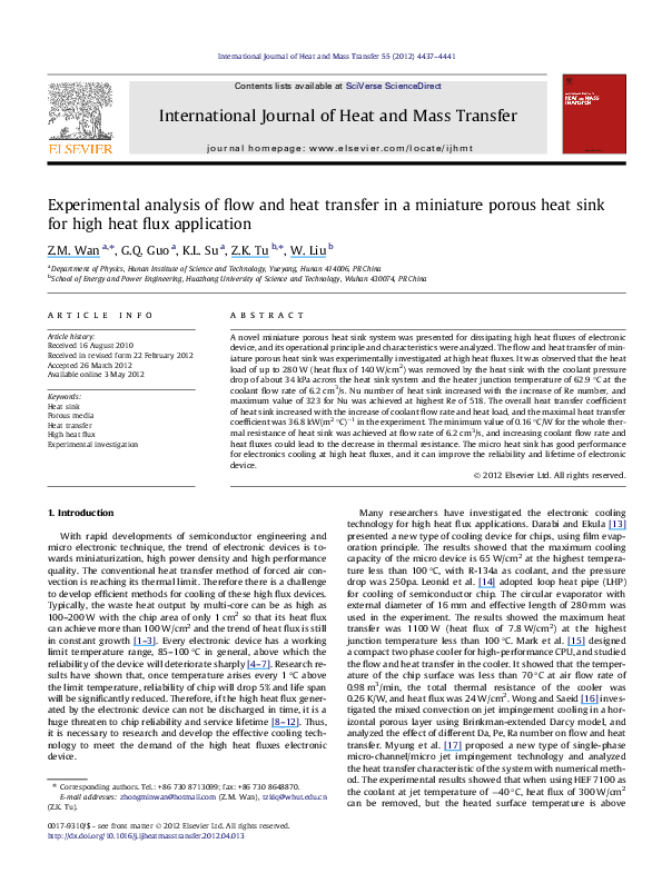 (PDF) Experimental analysis of flow and heat transfer in a miniature ...