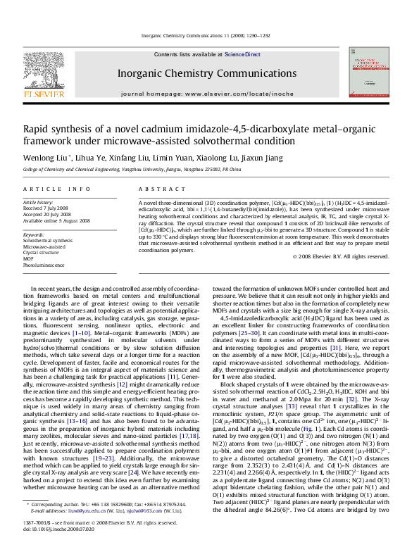 (PDF) Rapid synthesis of a novel cadmium imidazole-4,5-dicarboxylate ...