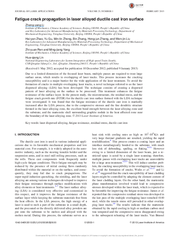 (PDF) Fatigue crack propagation in laser alloyed ductile cast iron surface