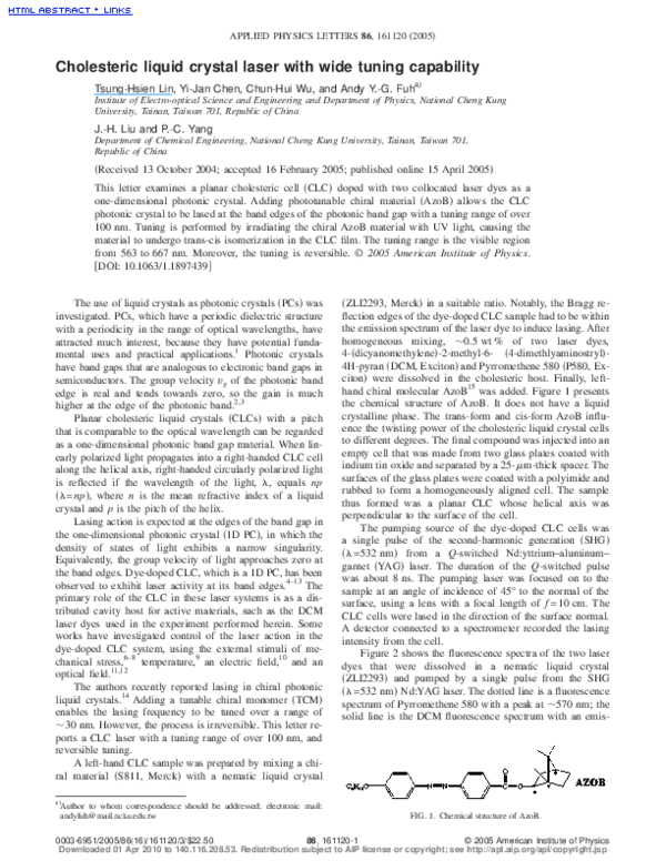 (PDF) Cholesteric liquid crystal laser with wide tuning capability