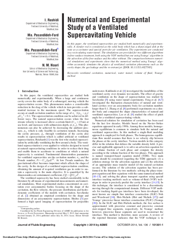 (PDF) Numerical and Experimental Study of a Ventilated Supercavitating ...