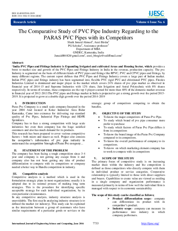 (PDF) Comparative Study of PVC Pipe Industry Regarding to the PARAS PVC