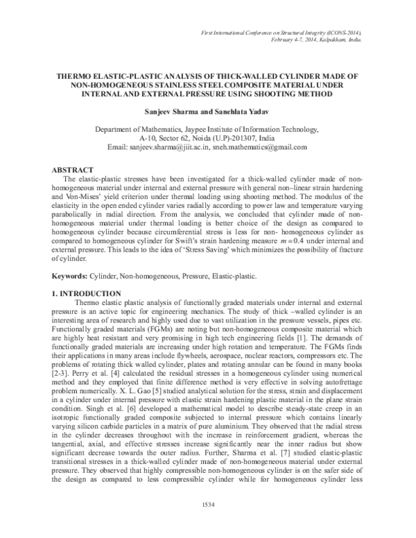 (PDF) THERMO ELASTIC-PLASTIC ANALYSIS OF THICK-WALLED CYLINDER MADE OF ...