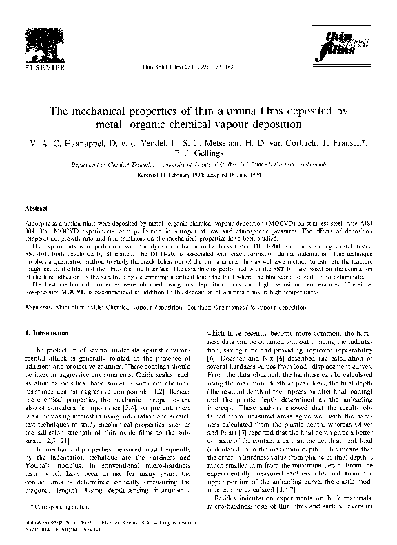 (PDF) The mechanical properties of thin alumina films deposited by ...