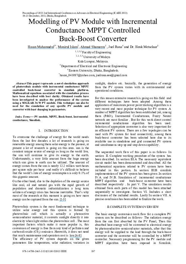 (PDF) Modelling of PV module with incremental conductance MPPT ...