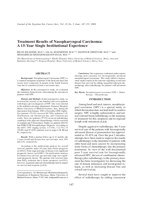 (PDF) Treatment results of nasopharyngeal carcinoma: a 15-year single ...