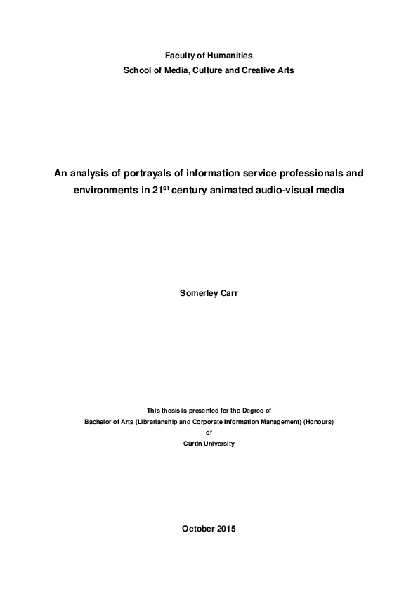 An analysis of portrayals of information service professionals and environments in 21st century animated audio-visual media