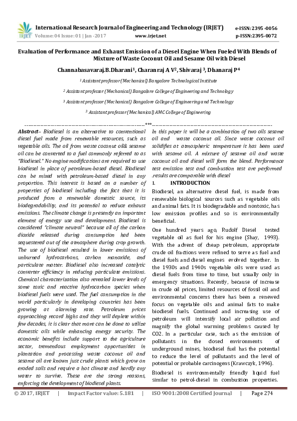 (PDF) Evaluation of Performance and Exhaust Emission of a Diesel Engine ...
