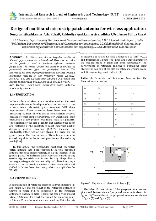 (PDF) Design of multiband microstrip patch antenna for wireless application