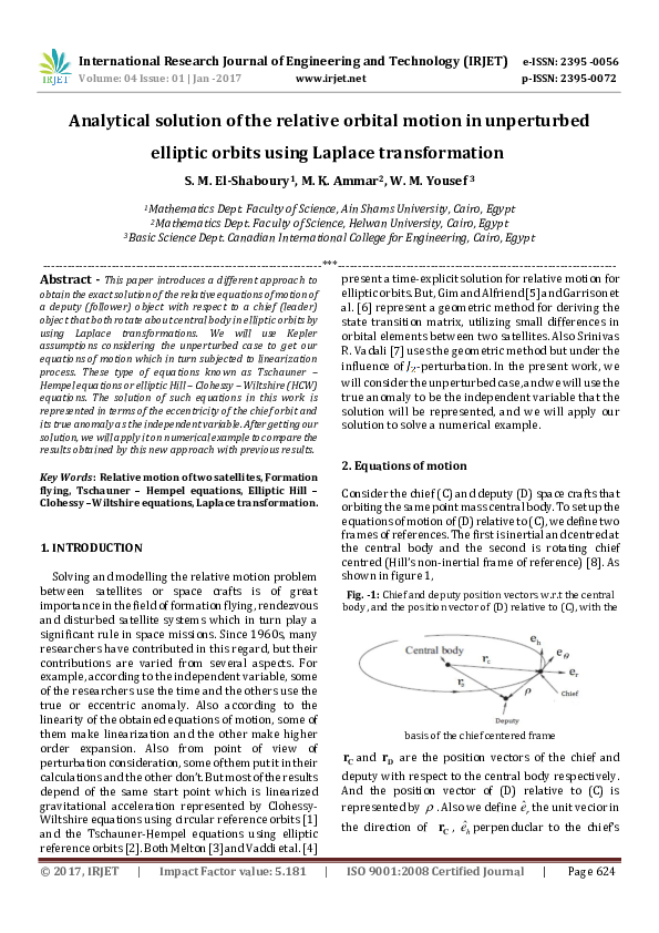 (PDF) Analytical solution of the relative orbital motion in unperturbed ...