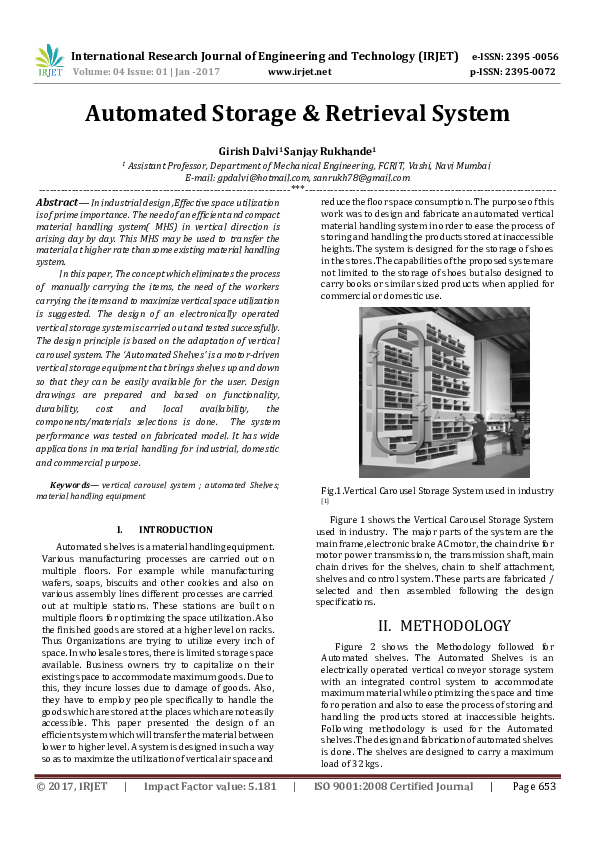 (PDF) Automated Storage & Retrieval System