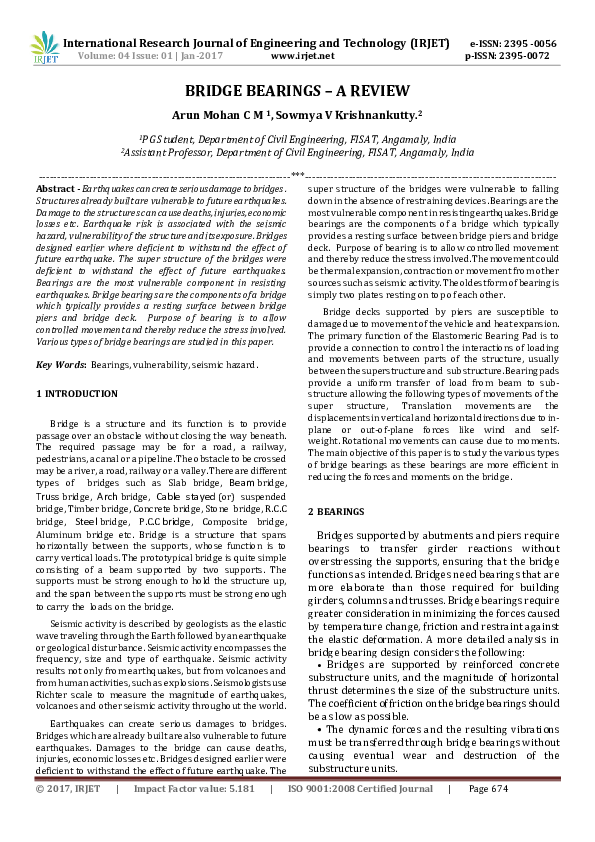 (PDF) BRIDGE BEARINGS A REVIEW IRJET Journal Academia.edu