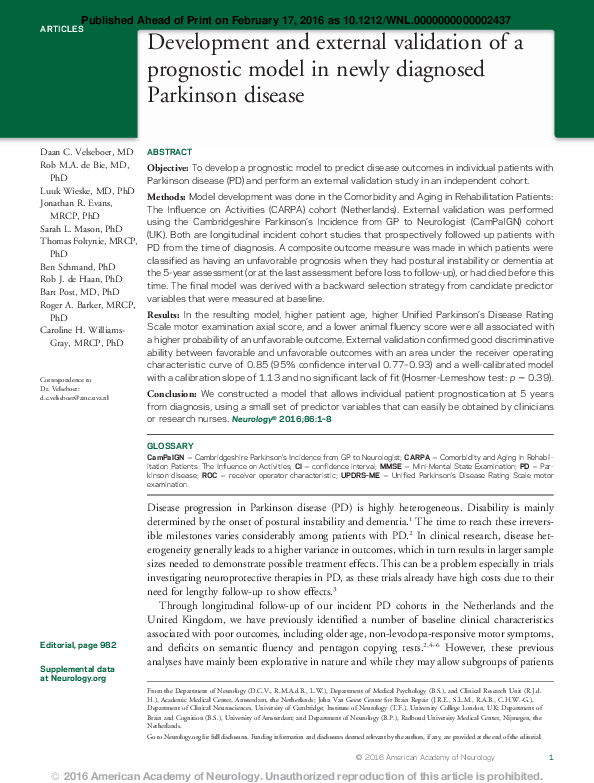 (PDF) Development and external validation of a prognostic model in ...