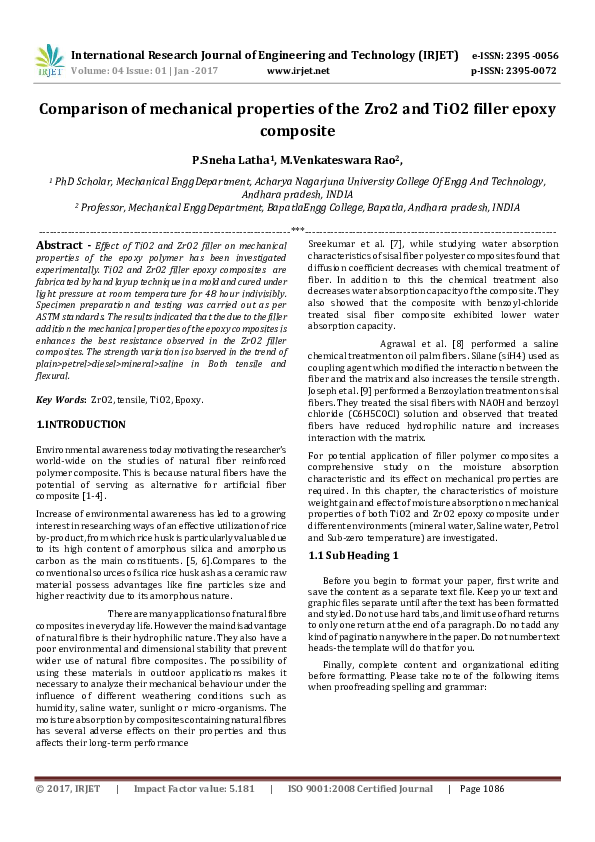 (PDF) Comparison of mechanical properties of the Zro2 and TiO2 filler ...